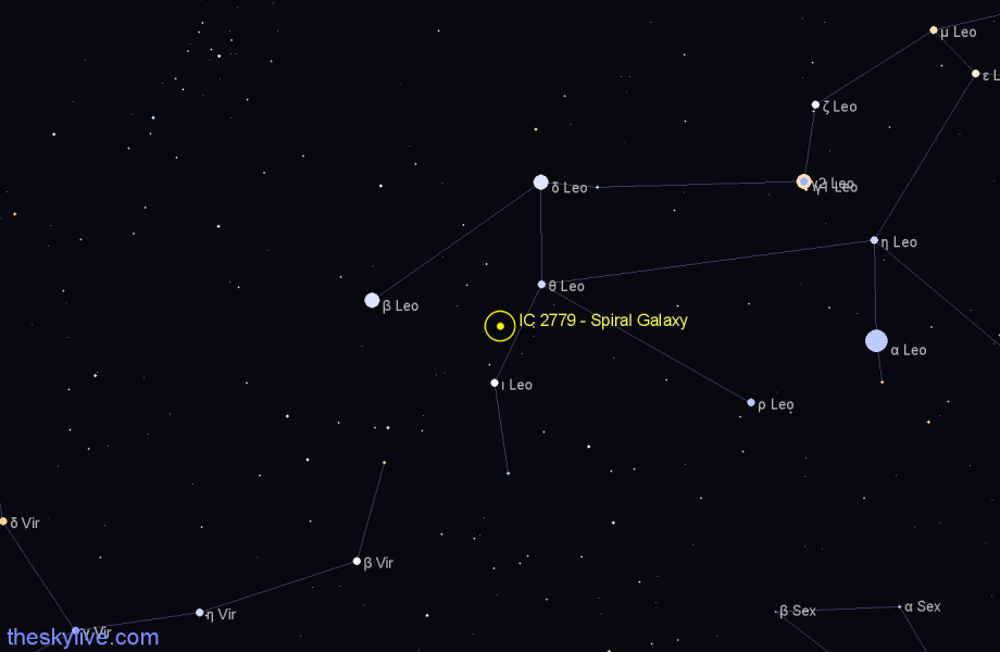 Finder chart IC 2779 - Spiral Galaxy in Leo star