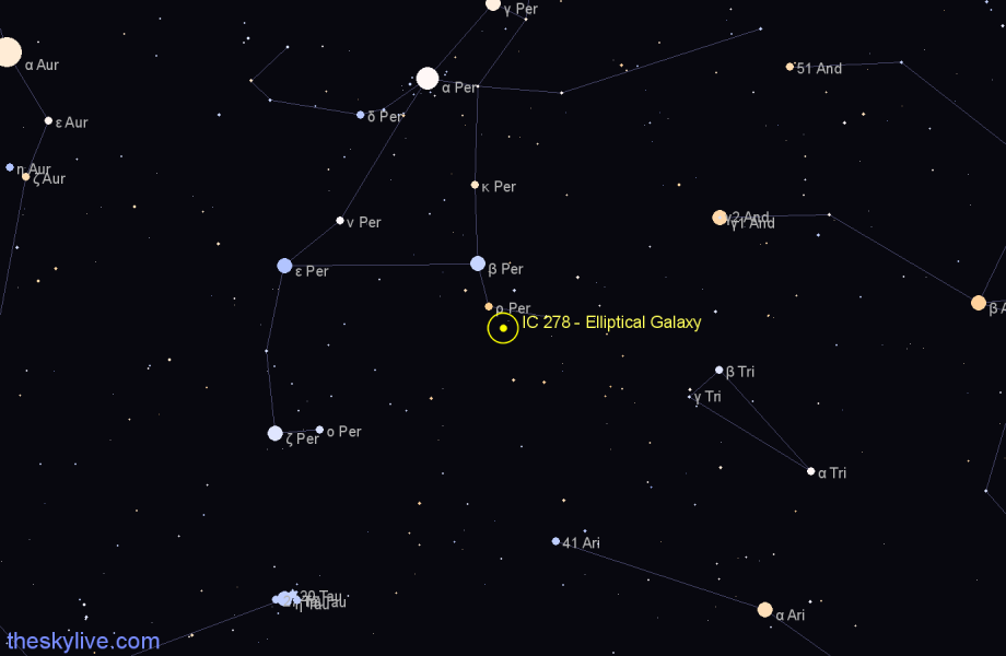 Finder chart IC 278 - Elliptical Galaxy in Perseus star