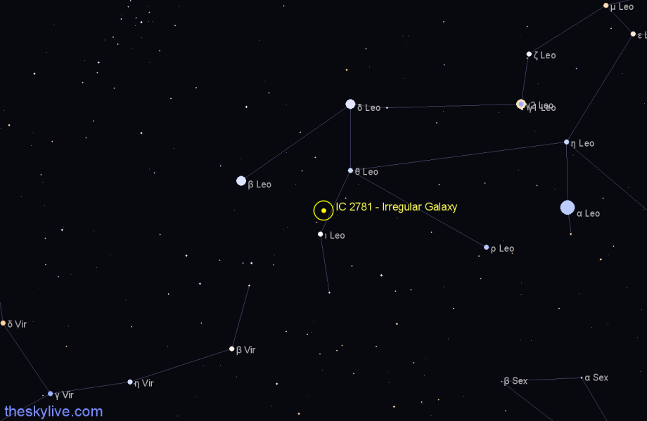 Finder chart IC 2781 - Irregular Galaxy in Leo star