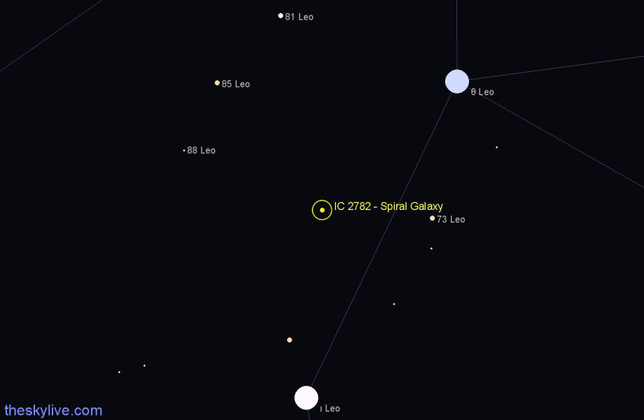 Finder chart IC 2782 - Spiral Galaxy in Leo star