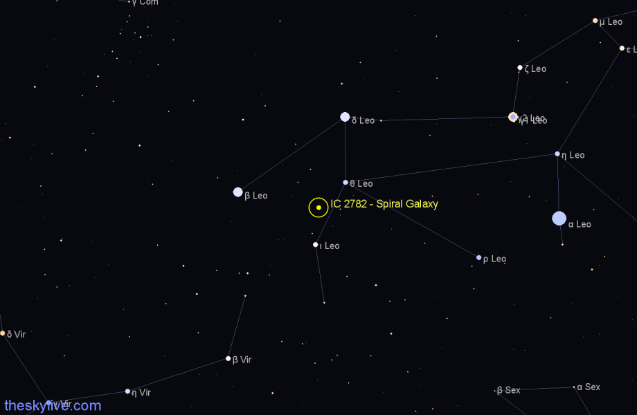 Finder chart IC 2782 - Spiral Galaxy in Leo star