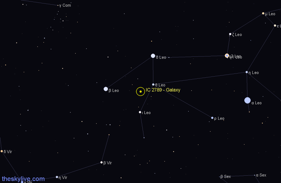 Finder chart IC 2789 - Galaxy in Leo star