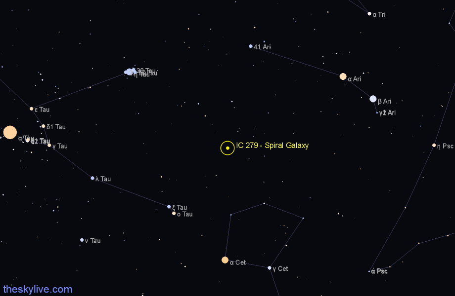 Finder chart IC 279 - Spiral Galaxy in Aries star