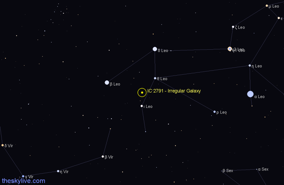 Finder chart IC 2791 - Irregular Galaxy in Leo star