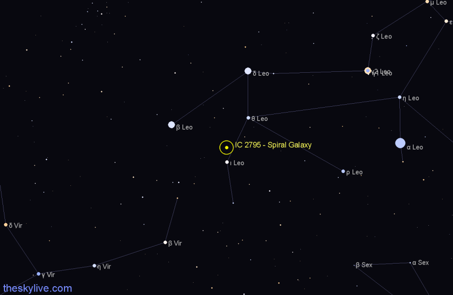 Finder chart IC 2795 - Spiral Galaxy in Leo star