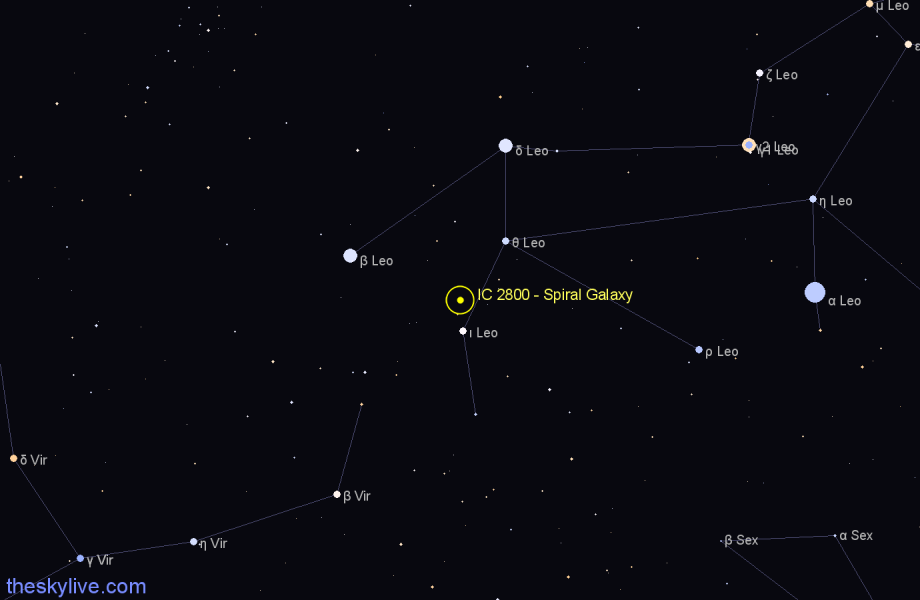 Finder chart IC 2800 - Spiral Galaxy in Leo star