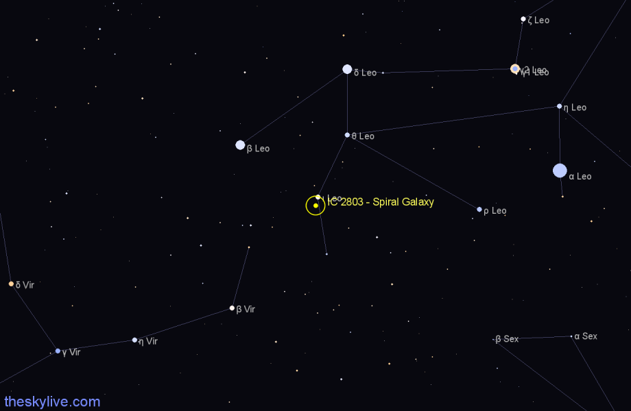 Finder chart IC 2803 - Spiral Galaxy in Leo star