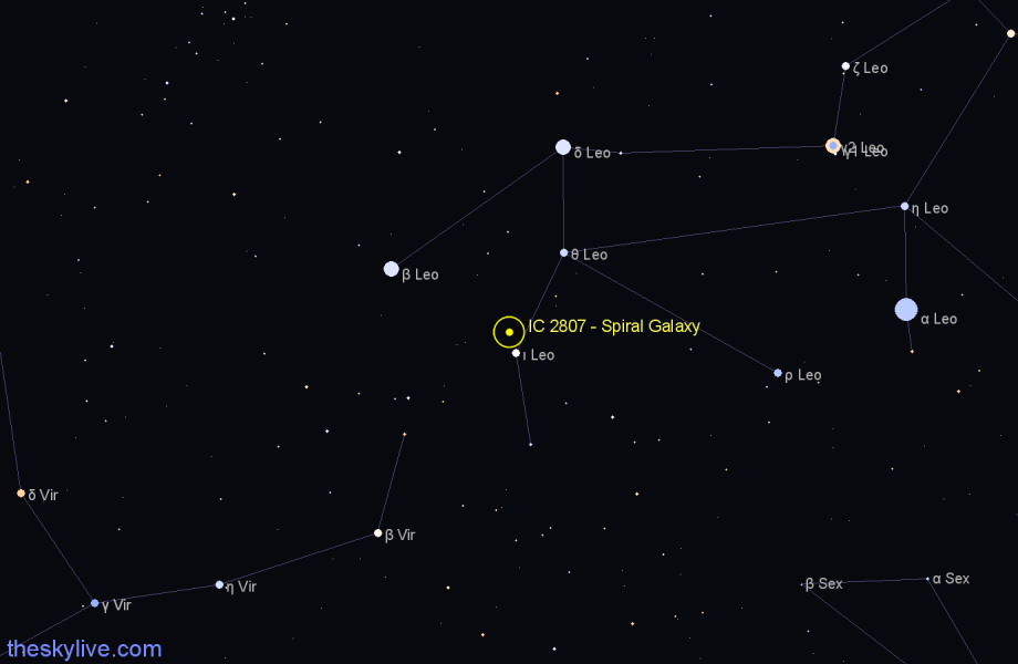 Finder chart IC 2807 - Spiral Galaxy in Leo star