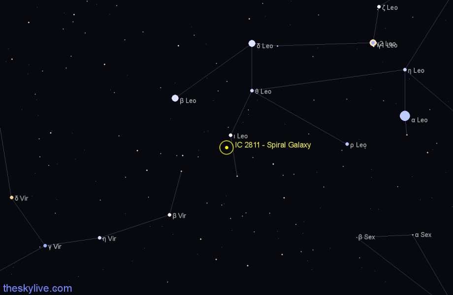 Finder chart IC 2811 - Spiral Galaxy in Leo star