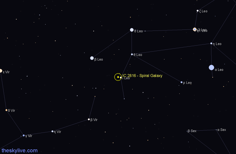 Finder chart IC 2816 - Spiral Galaxy in Leo star