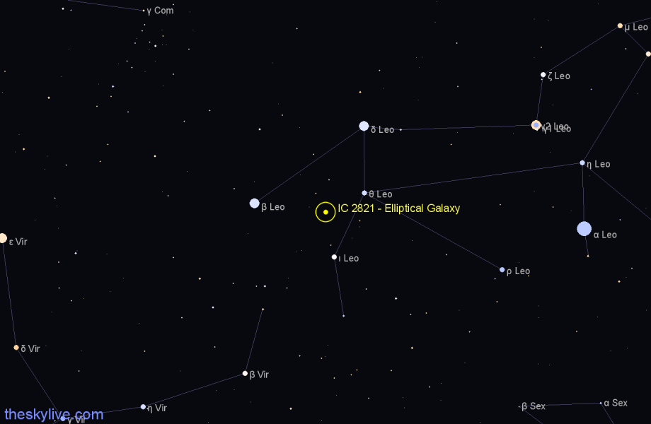 Finder chart IC 2821 - Elliptical Galaxy in Leo star