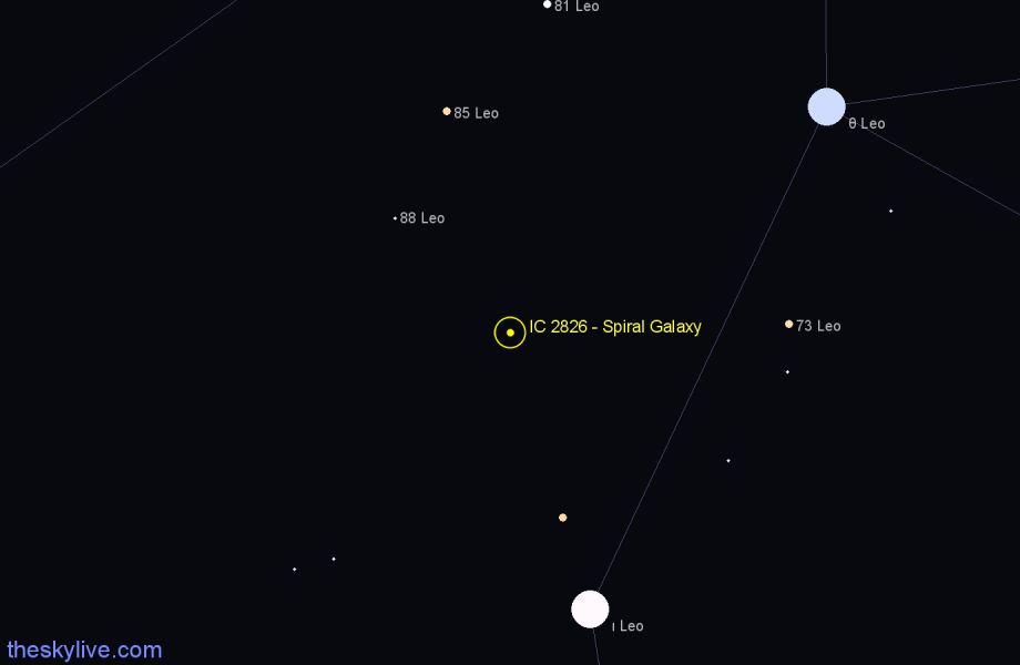 Finder chart IC 2826 - Spiral Galaxy in Leo star