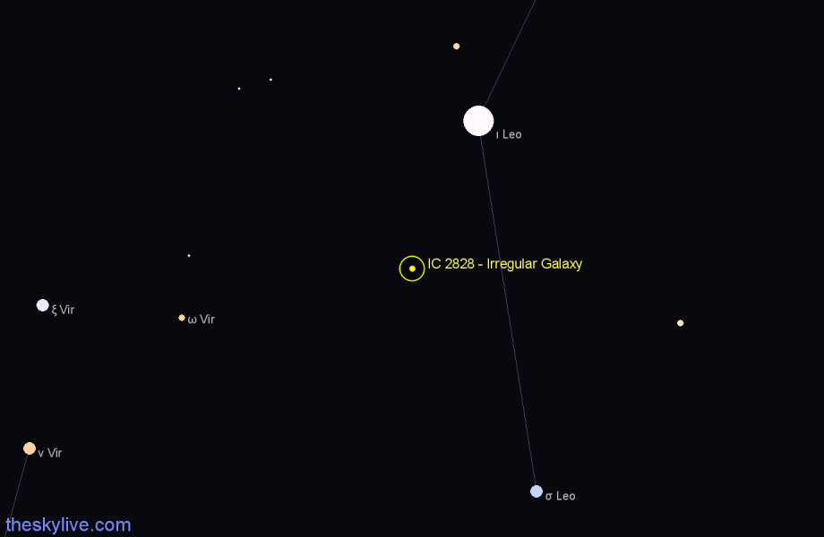 Finder chart IC 2828 - Irregular Galaxy in Leo star