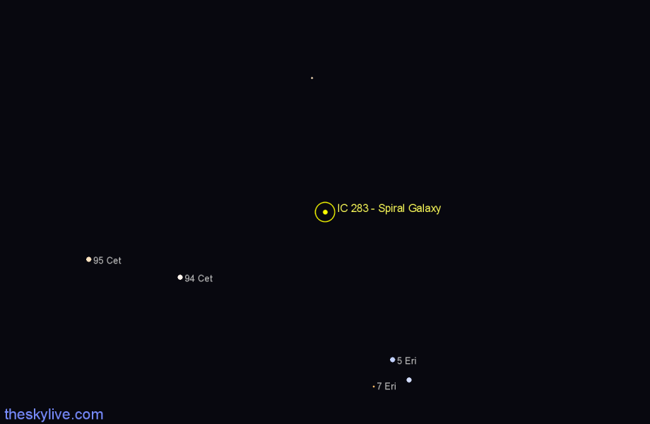 Finder chart IC 283 - Spiral Galaxy in Cetus star