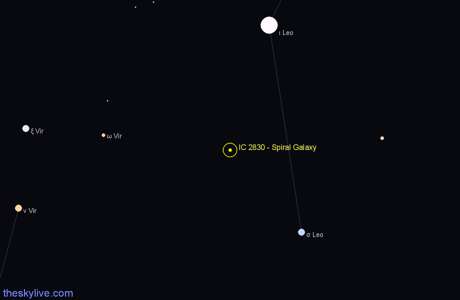 Finder chart IC 2830 - Spiral Galaxy in Leo star