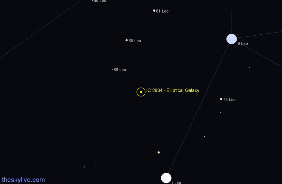 Finder chart IC 2834 - Elliptical Galaxy in Leo star