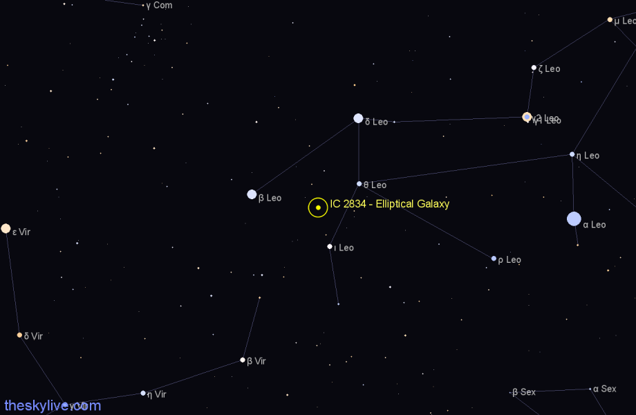 Finder chart IC 2834 - Elliptical Galaxy in Leo star
