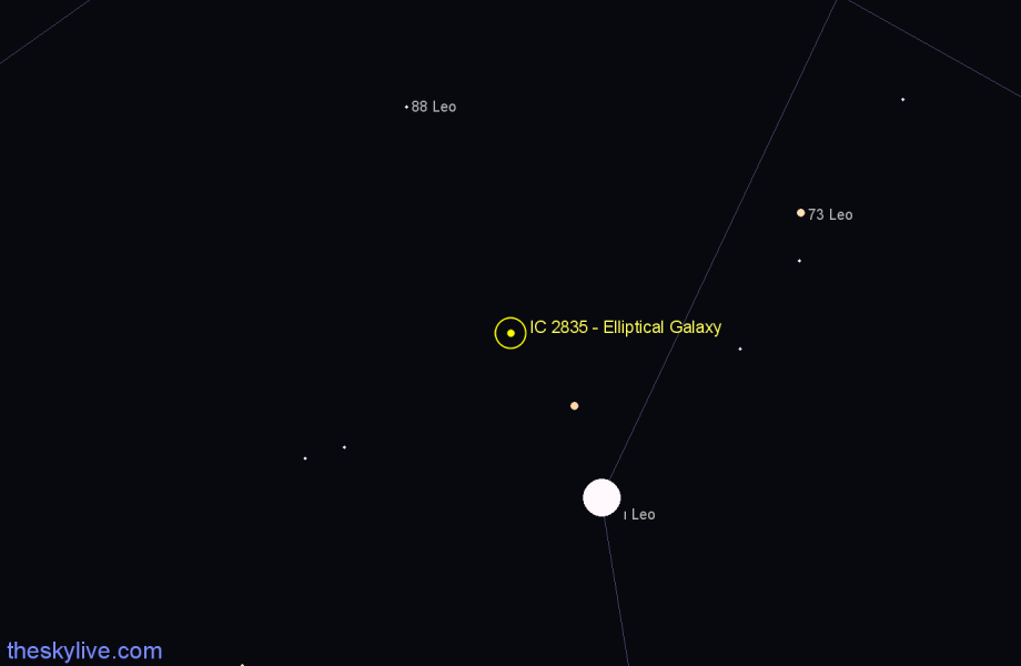 Finder chart IC 2835 - Elliptical Galaxy in Leo star