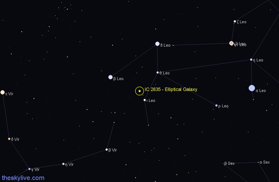 Finder chart IC 2835 - Elliptical Galaxy in Leo star