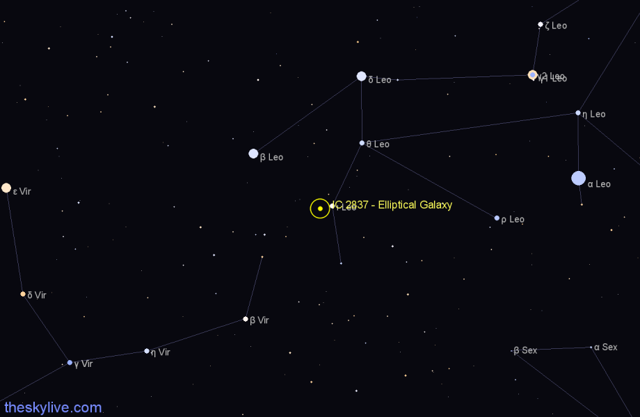 Finder chart IC 2837 - Elliptical Galaxy in Leo star