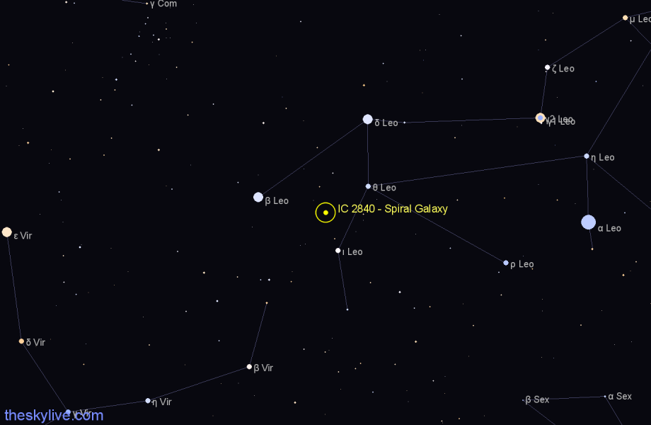 Finder chart IC 2840 - Spiral Galaxy in Leo star