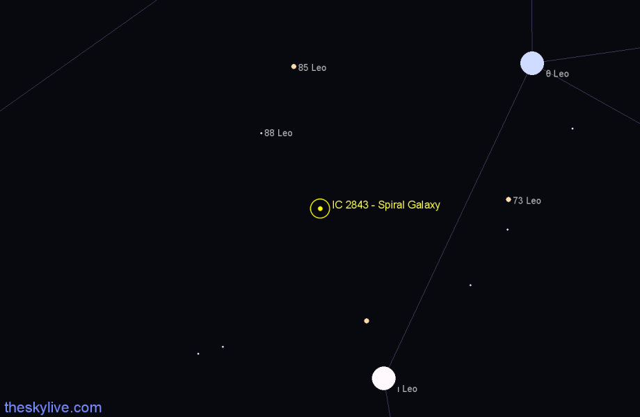 Finder chart IC 2843 - Spiral Galaxy in Leo star