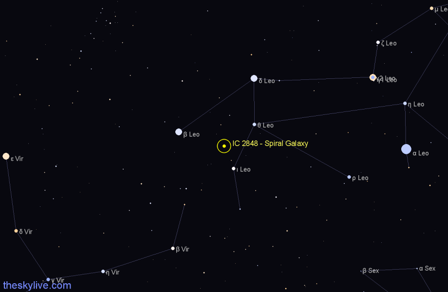 Finder chart IC 2848 - Spiral Galaxy in Leo star