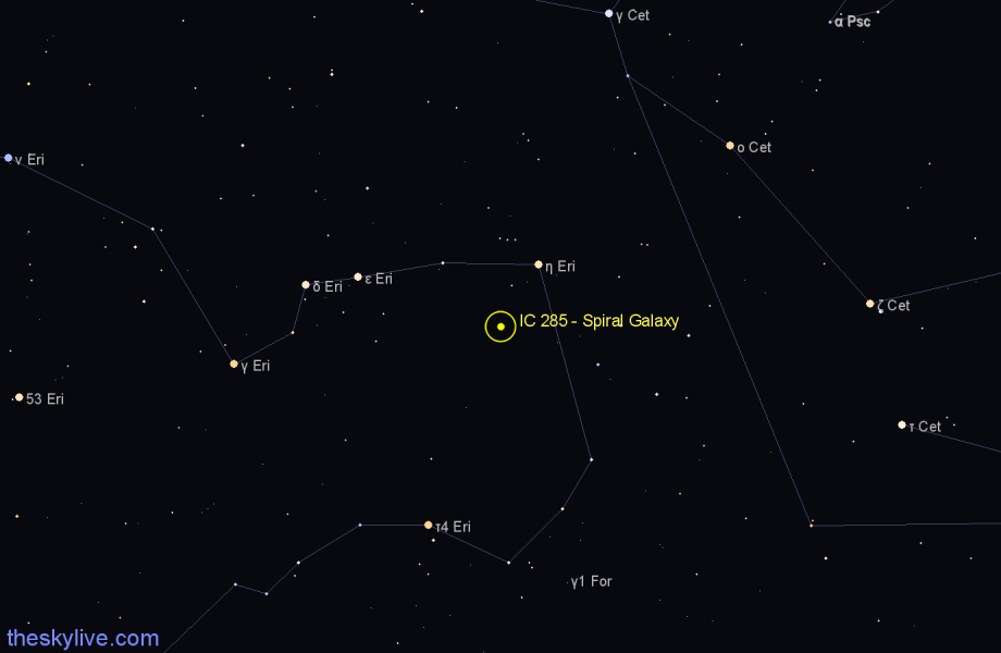 Finder chart IC 285 - Spiral Galaxy in Eridanus star