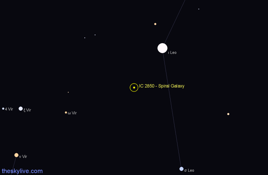 Finder chart IC 2850 - Spiral Galaxy in Leo star