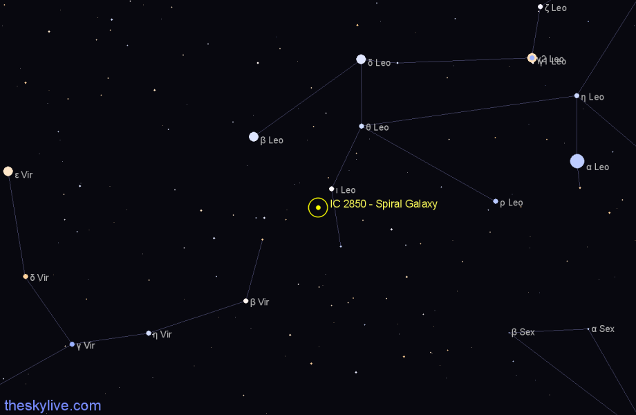 Finder chart IC 2850 - Spiral Galaxy in Leo star