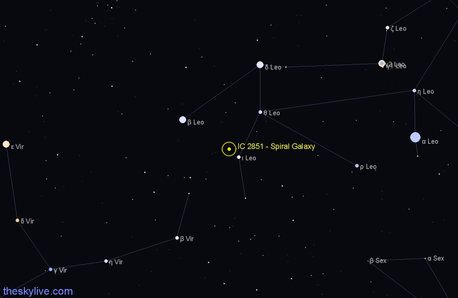 Finder chart IC 2851 - Spiral Galaxy in Leo star