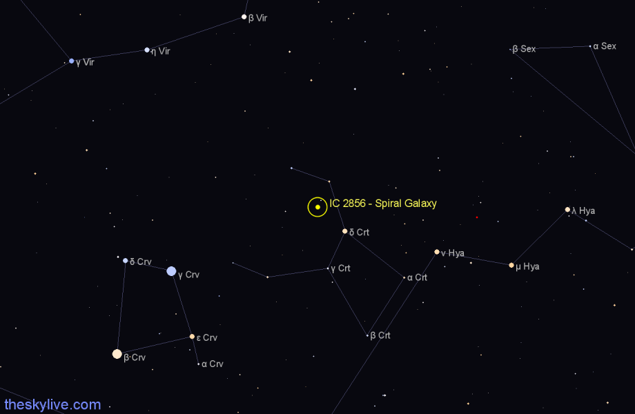 Finder chart IC 2856 - Spiral Galaxy in Crater star