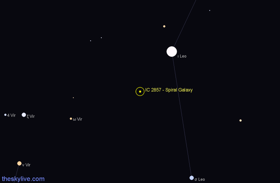 Finder chart IC 2857 - Spiral Galaxy in Leo star