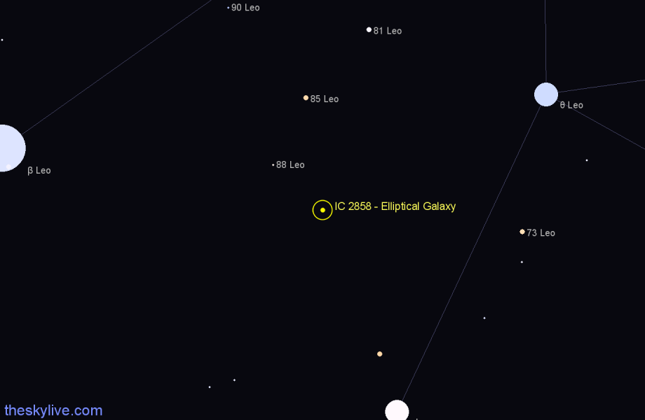 Finder chart IC 2858 - Elliptical Galaxy in Leo star