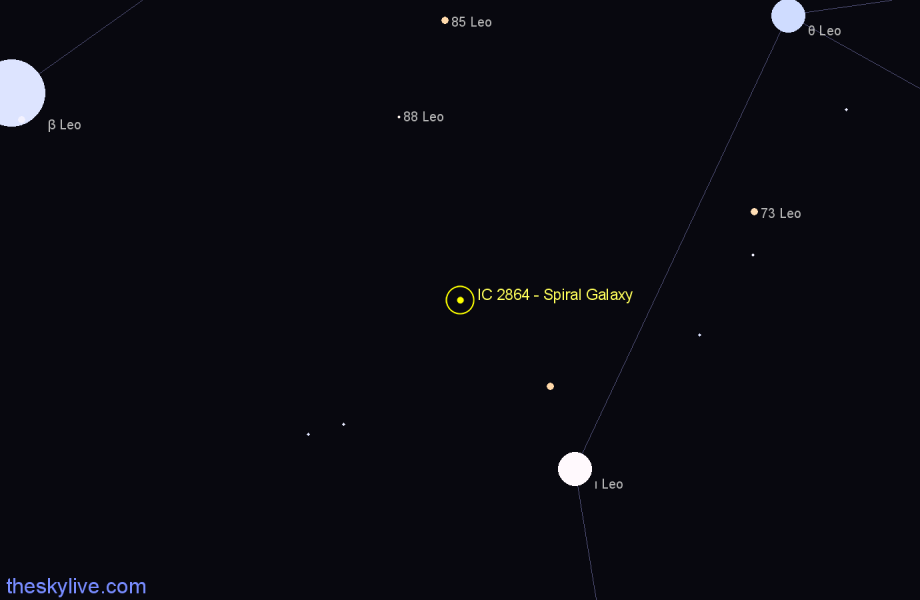 Finder chart IC 2864 - Spiral Galaxy in Leo star