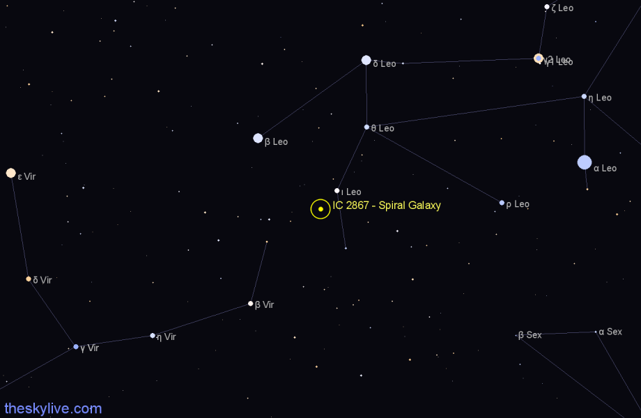 Finder chart IC 2867 - Spiral Galaxy in Leo star