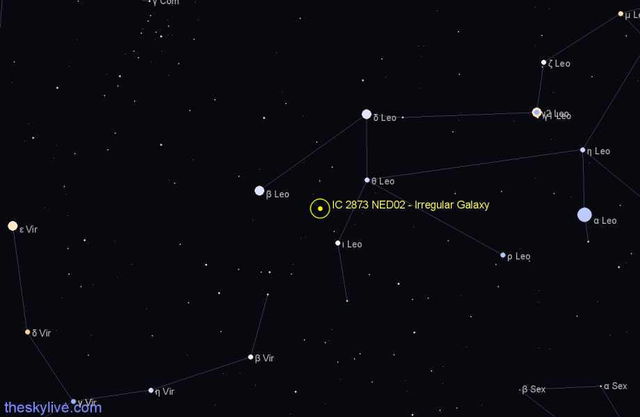 Finder chart IC 2873 NED02 - Irregular Galaxy in Leo star