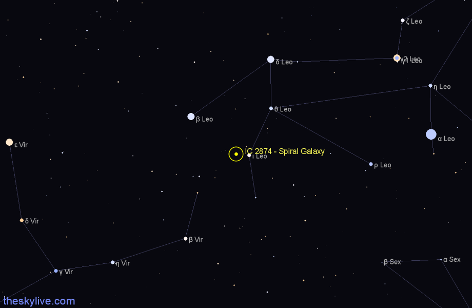 Finder chart IC 2874 - Spiral Galaxy in Leo star