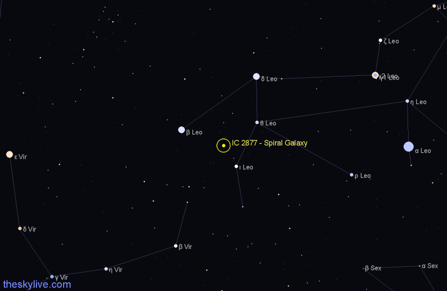 Finder chart IC 2877 - Spiral Galaxy in Leo star