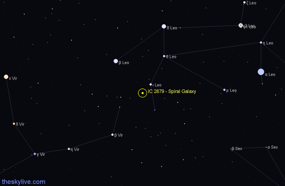 Finder chart IC 2879 - Spiral Galaxy in Leo star