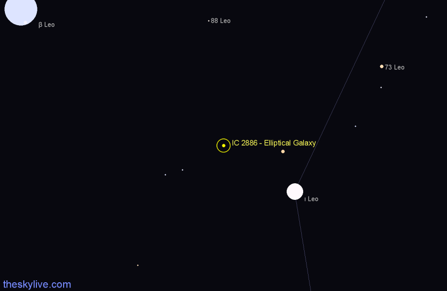 Finder chart IC 2886 - Elliptical Galaxy in Leo star