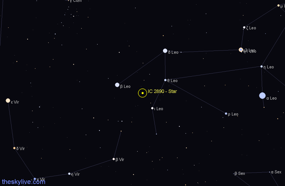 Finder chart IC 2890 - Star in Leo star