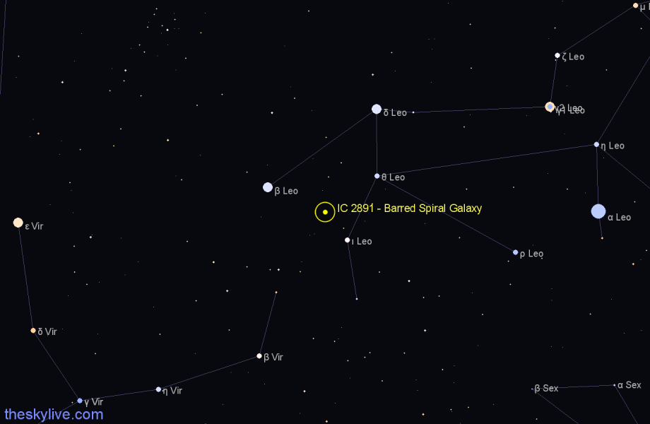 Finder chart IC 2891 - Barred Spiral Galaxy in Leo star