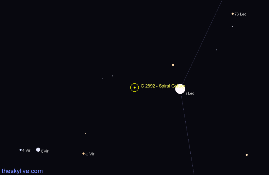 Finder chart IC 2892 - Spiral Galaxy in Leo star