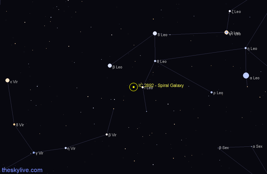 Finder chart IC 2892 - Spiral Galaxy in Leo star