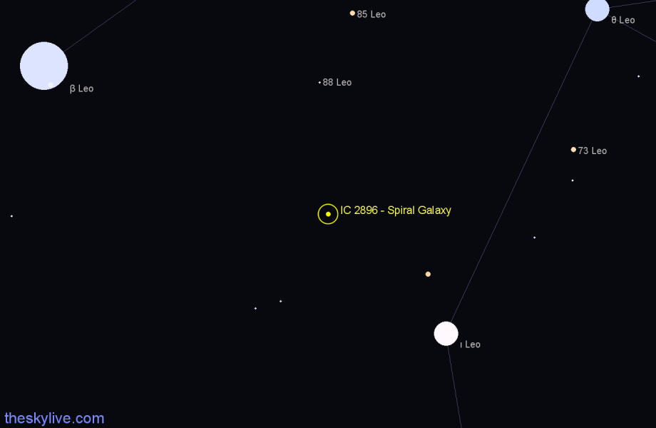 Finder chart IC 2896 - Spiral Galaxy in Leo star