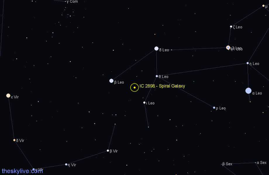 Finder chart IC 2898 - Spiral Galaxy in Leo star