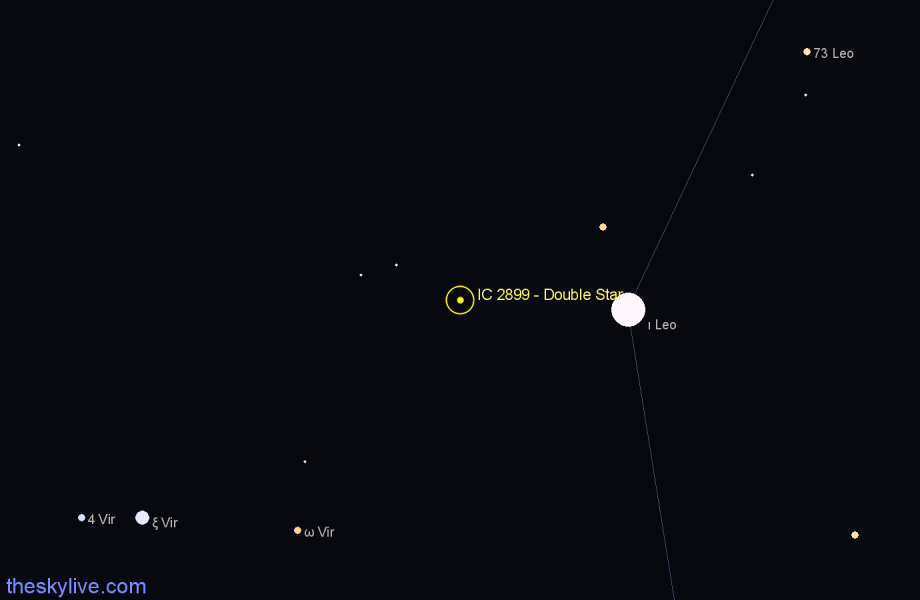 Finder chart IC 2899 - Double Star in Leo star