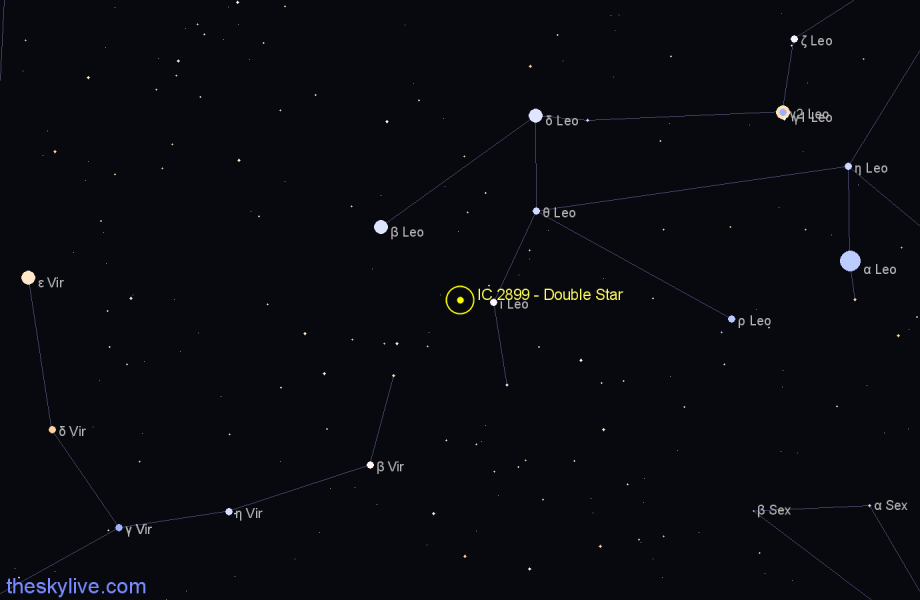 Finder chart IC 2899 - Double Star in Leo star