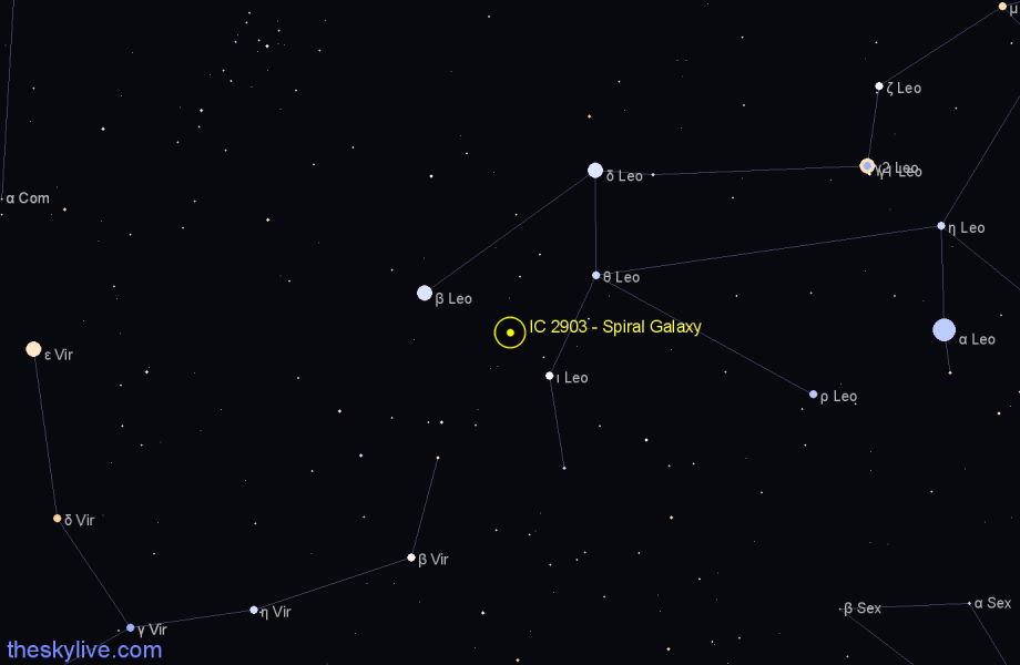 Finder chart IC 2903 - Spiral Galaxy in Leo star